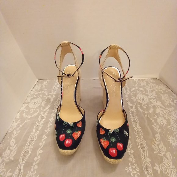 Size 10 Jessica Simpson "Zestah" Platform Wedge Espadrille Sandals W/Fruit Print - Picture 2 of 12